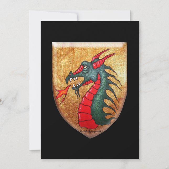 Mediaeval Green Dragon Shield Invitation (Front)