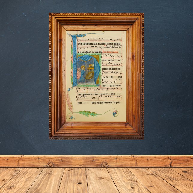 Mediaeval Gregorian Chant Christmas Manuscript Poster (Christmas Nativity Medieval Gregorian Chant Music Sheet Manuscript Poster)