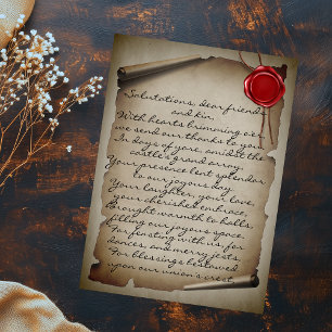 Mediaeval Grey Scroll Wax Seal Wedding Thank You Postcard