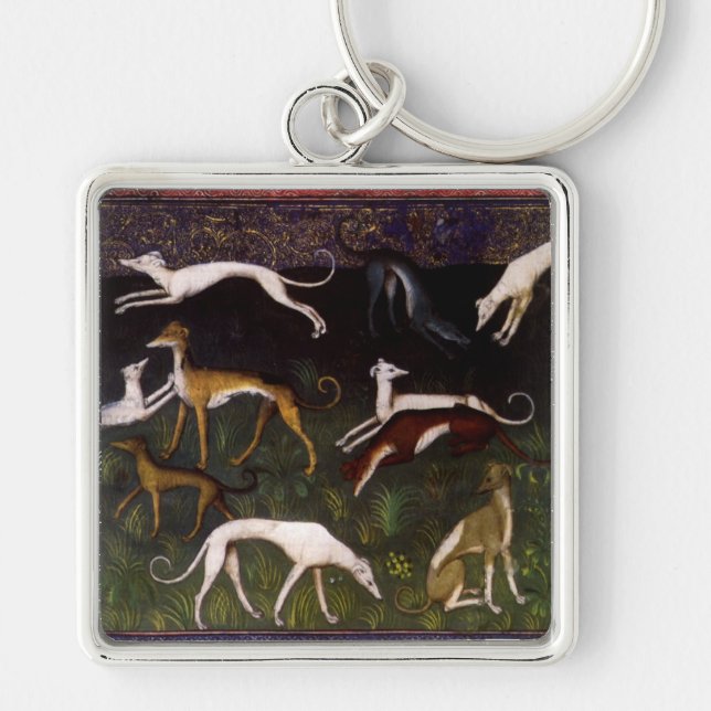 Mediaeval Greyhound Dogs in the Deep Woods Key Ring (Front)
