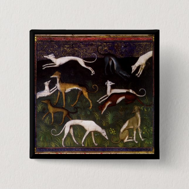 Mediaeval Greyhounds in the Deep Woods 15 Cm Square Badge (Front)