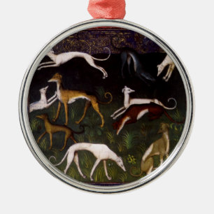 Mediaeval Greyhounds in the Deep Woods Metal Tree Decoration