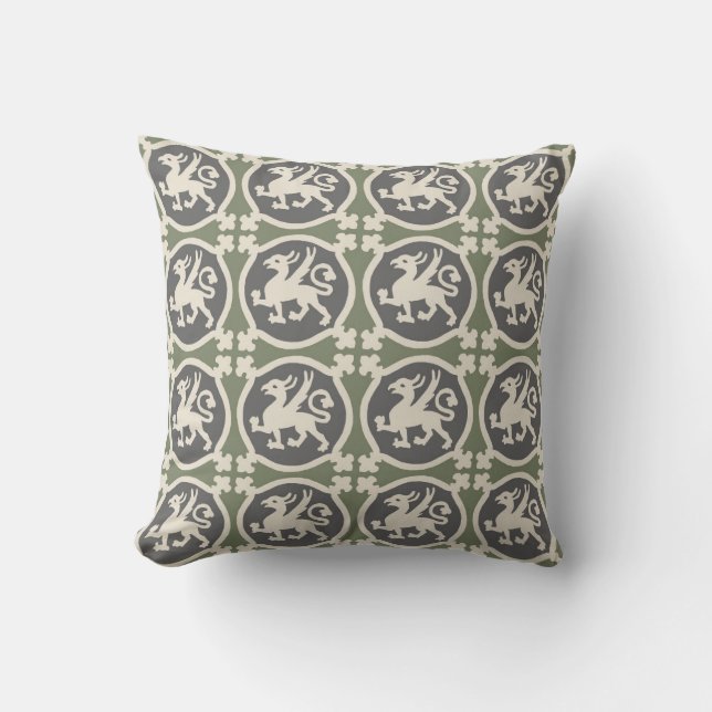Mediaeval Griffin Tiles Throw Pillow (Front)