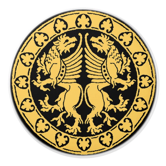 Mediaeval Griffins Ceramic Knob (Front)