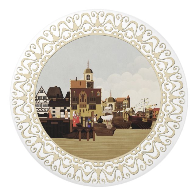 Mediaeval Harbour Ceramic Knob (Front)