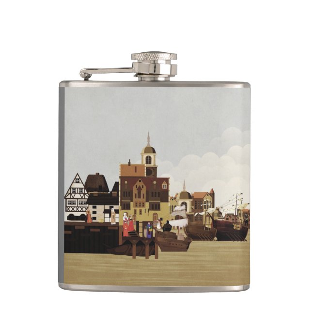 Mediaeval Harbour Hip Flask (Front)