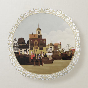 Mediaeval Harbour Round Cushion