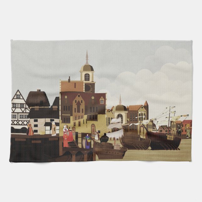 Mediaeval Harbour Tea Towel (Horizontal)