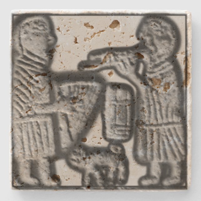 Mediaeval Harp and Pipe with Cat Stone Coaster (Front)