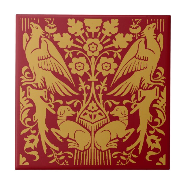 Mediaeval Hawk And Hound Pattern Tile (Front)