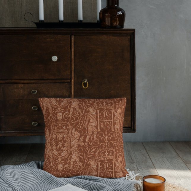 Mediaeval Heraldry Chateau Chic Red Brown Cushion (Creator Uploaded)