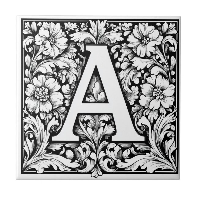 Mediaeval Illuminated Letter A Tile (Front)