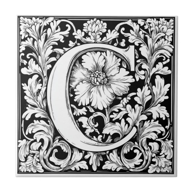 Mediaeval Illuminated Letter C Tile (Front)