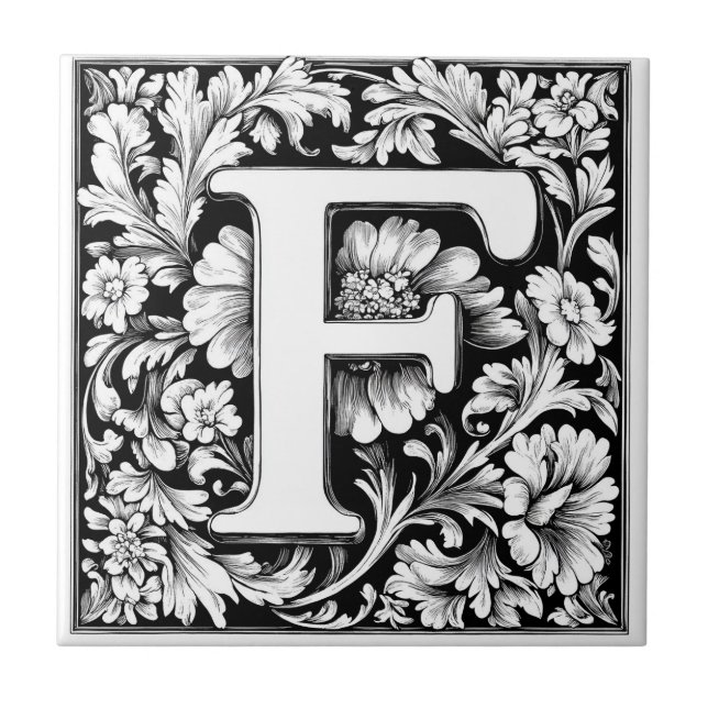Mediaeval Illuminated Letter F Tile (Front)