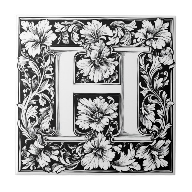 Mediaeval Illuminated Letter H  Tile (Front)