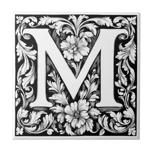 Mediaeval Illuminated Letter M  Tile (Front)