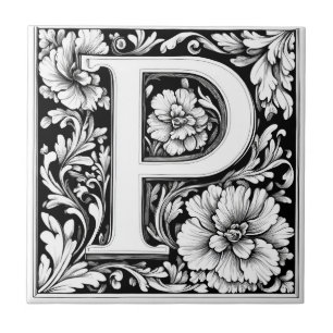 Mediaeval Illuminated Letter P  Tile