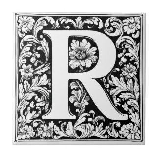 Mediaeval Illuminated Letter R Tile