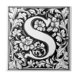 Mediaeval Illuminated Letter S Tile