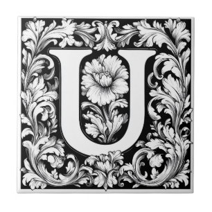 Mediaeval Illuminated Letter U Tile