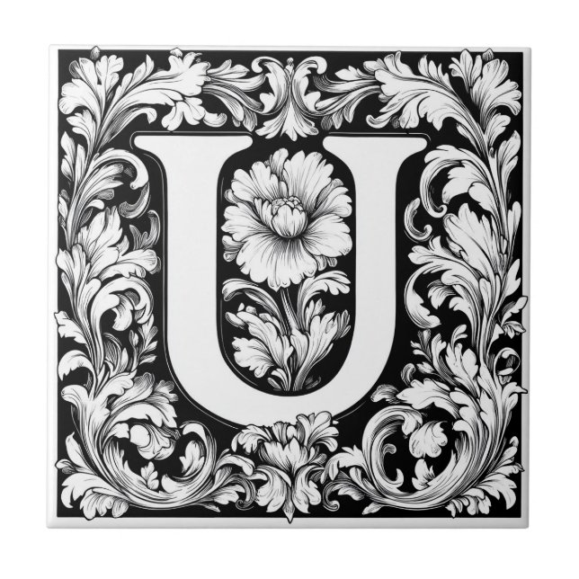 Mediaeval Illuminated Letter U  Tile (Front)