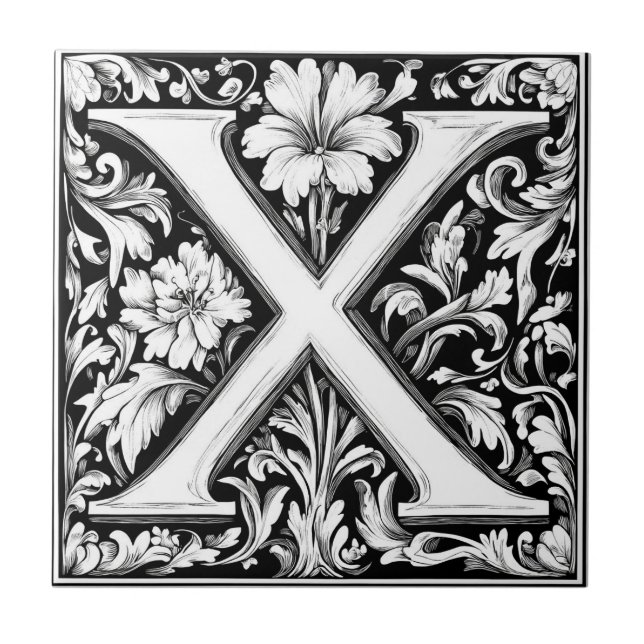 Mediaeval Illuminated Letter X Tile (Front)