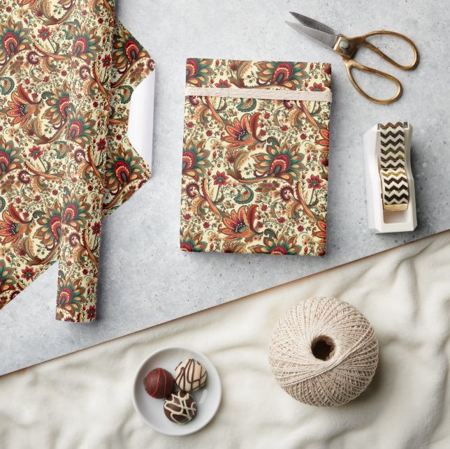 Mediaeval Inspired Floral Paisley Pattern Wrapping Paper (Crafts)