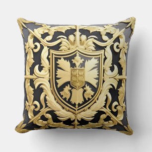 Mediaeval Inspired Golden Crest Ornamental Shield Cushion