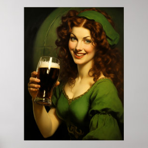 Mediaeval Irish Maiden Drinking Beer Fantasy Poster