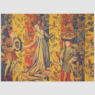 Mediaeval Italian Chinoiserie Red Blue Decoupage Tissue Paper