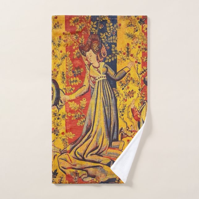Mediaeval Italian Red Blue Yellow Chinoiserie  Bath Towel Set (Hand Towel)