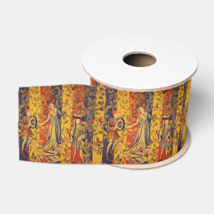 Mediaeval Italian Red Blue Yellow Chinoiserie  Grosgrain Ribbon