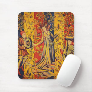 Mediaeval Italian Red Blue Yellow Chinoiserie Mouse Pad