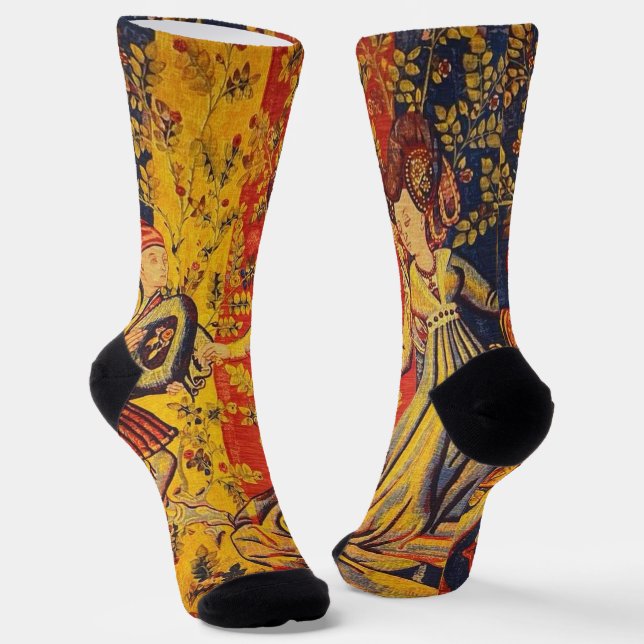 Mediaeval Italian Red Blue Yellow Chinoiserie  Socks (Angled)