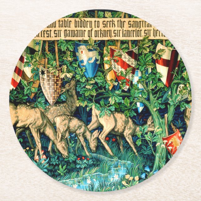 Mediaeval King Arthur William Morris Round Paper Coaster (Front)