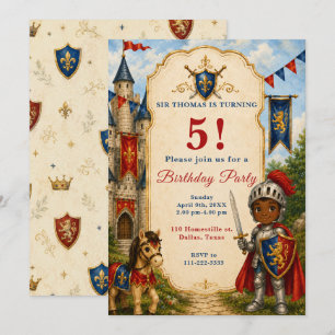 Mediaeval Knight 5th Birthday Party Invitation