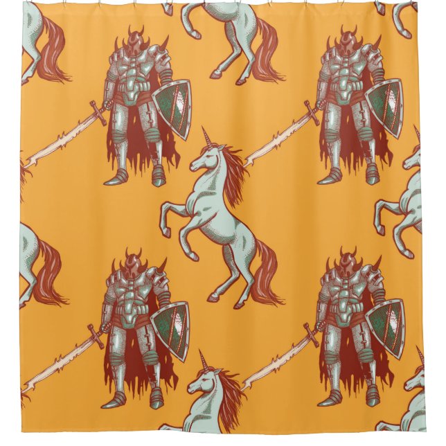 mediaeval knight and unicorn seamless pattern shower curtain (Front)
