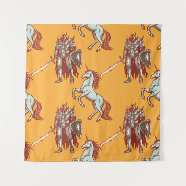 mediaeval knight and unicorn seamless pattern tapestry (Front)
