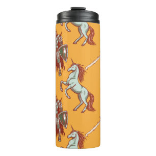 mediaeval knight and unicorn seamless pattern thermal tumbler