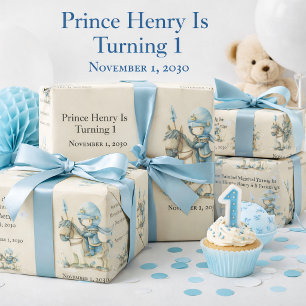 Mediaeval Knight Boy’s 1st Birthday Wrapping Paper