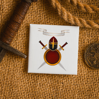 Mediaeval Knight Crest Helmet Swords Shield  15 Cm Square Badge
