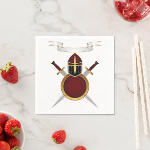 Mediaeval Knight Crest Helmet Swords Shield Napkin