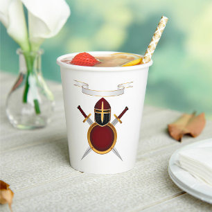 Mediaeval Knight Crest Helmet Swords Shield Paper Cups