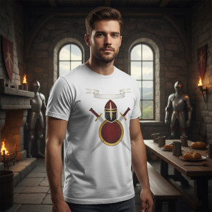 Mediaeval Knight Crest Helmet Swords Shield T-Shirt