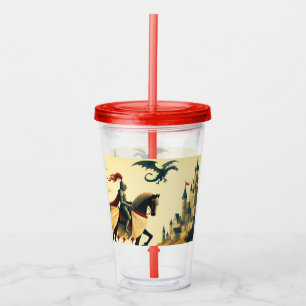 Mediaeval Knight/dragon/castle fantsy Acrylic Tumbler