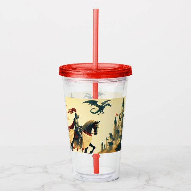 Mediaeval Knight/dragon/castle fantsy Acrylic Tumbler (Front)