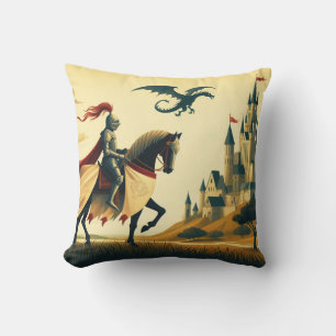 Mediaeval Knight/dragon/castle fantsy Cushion