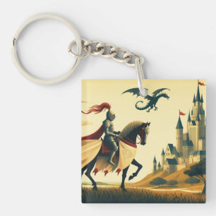 Mediaeval Knight/dragon/castle fantsy Key Ring