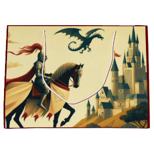 Mediaeval Knight/dragon/castle fantsy Large Gift Bag