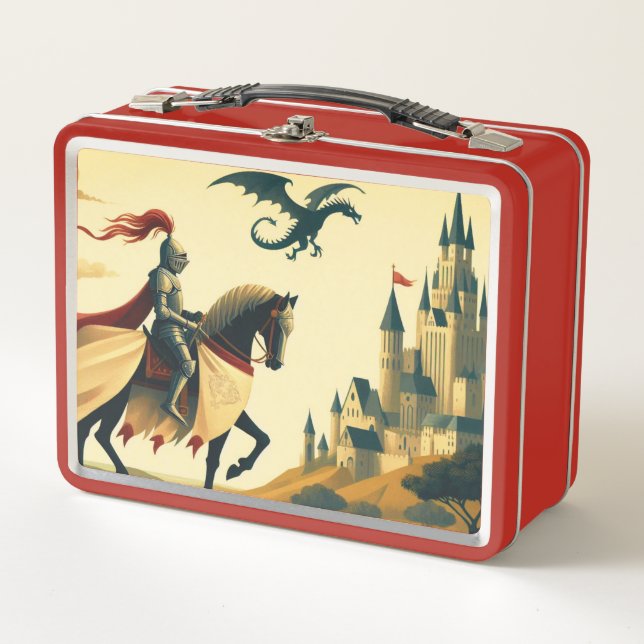 Mediaeval Knight/dragon/castle fantsy Metal Lunch Box (Front)